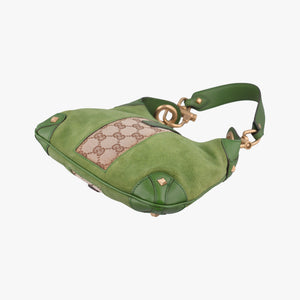 Secondhand Gucci Piston Lock Jackie Hobo Green Suede × Canvas 120885 shoulderbag | stylenewstar