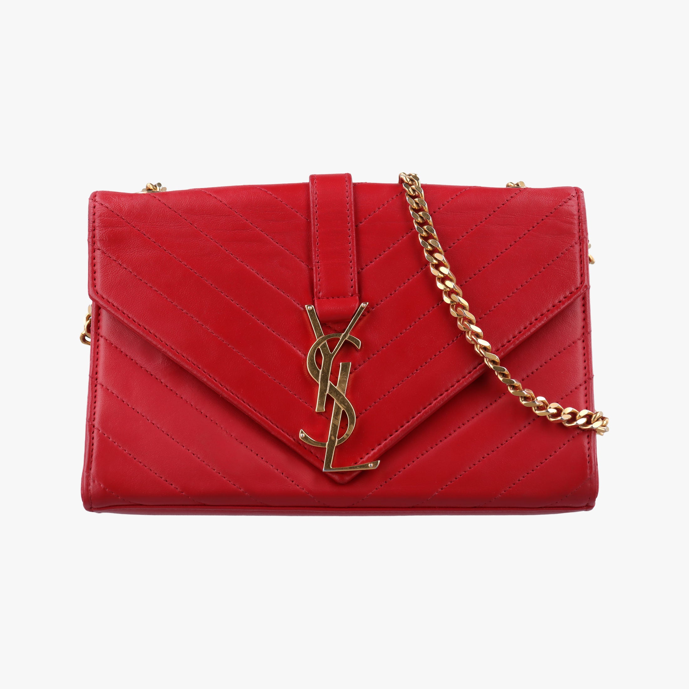 Pre-owned Yves Saint Laurent Monogram Envelope Red Leather 381668 shoulderbag | stylenewstar