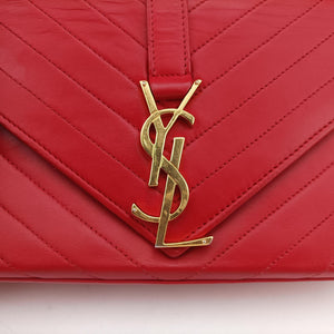 Pre-owned Yves Saint Laurent Monogram Envelope Red Leather 381668 shoulderbag | stylenewstar