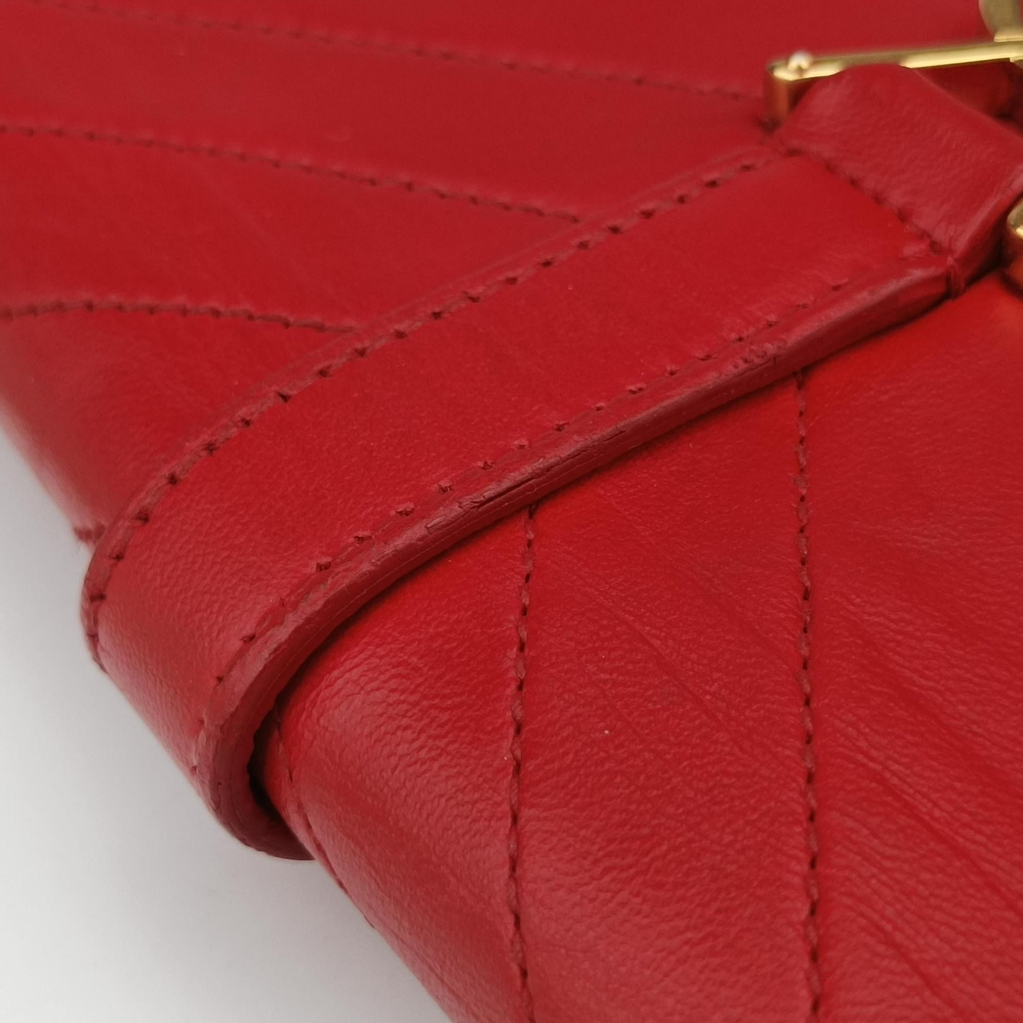 Pre-owned Yves Saint Laurent Monogram Envelope Red Leather 381668 shoulderbag | stylenewstar