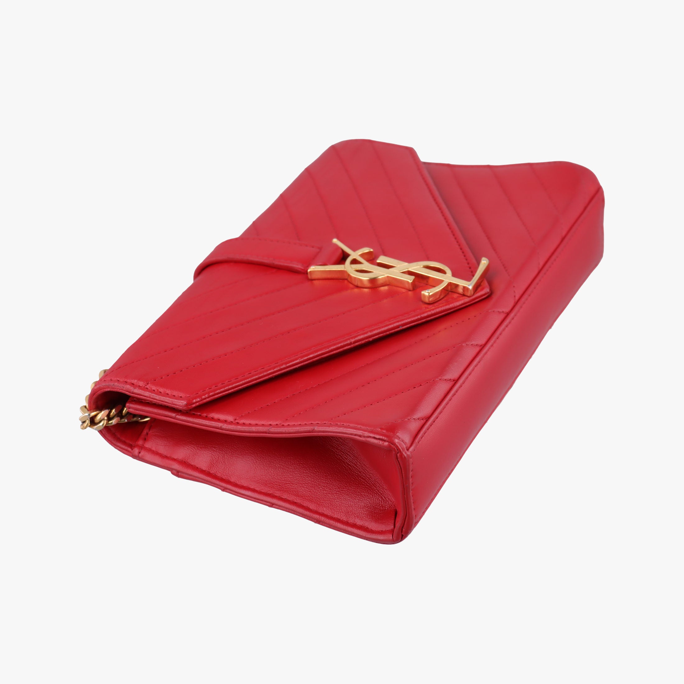 Pre-owned Yves Saint Laurent Monogram Envelope Red Leather 381668 shoulderbag | stylenewstar