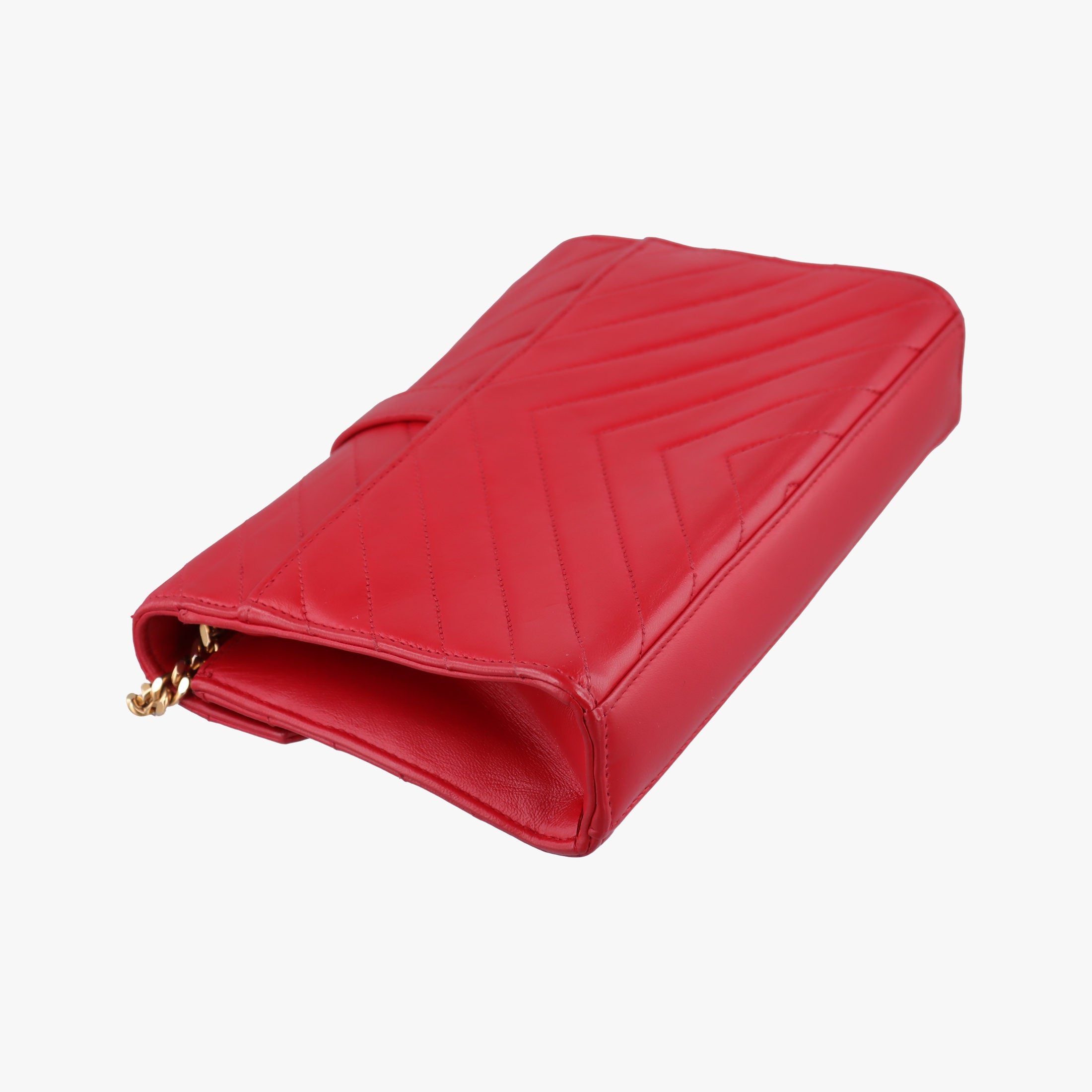 Pre-owned Yves Saint Laurent Monogram Envelope Red Leather 381668 shoulderbag | stylenewstar