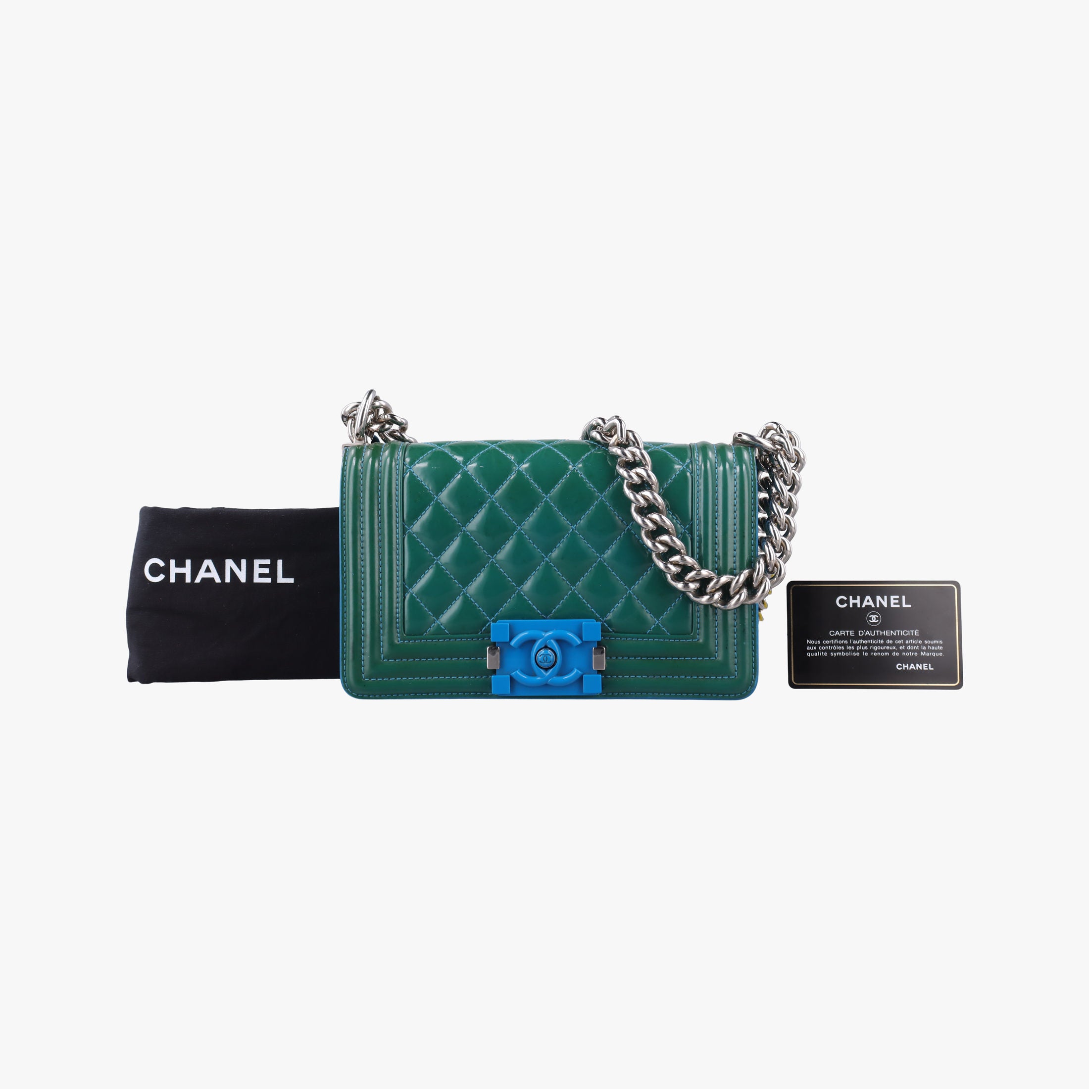 Pre-owned Chanel BOY CHANEL Green Patent Leather A92692 shoulderbag | stylenewstar