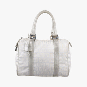 Pre-owned Fendi Zucchino Glitter Logo Silver canvas 8BL068 handbag | stylenewstar