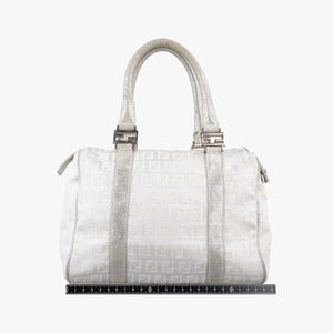 Pre-owned Fendi Zucchino Glitter Logo Silver canvas 8BL068 handbag | stylenewstar