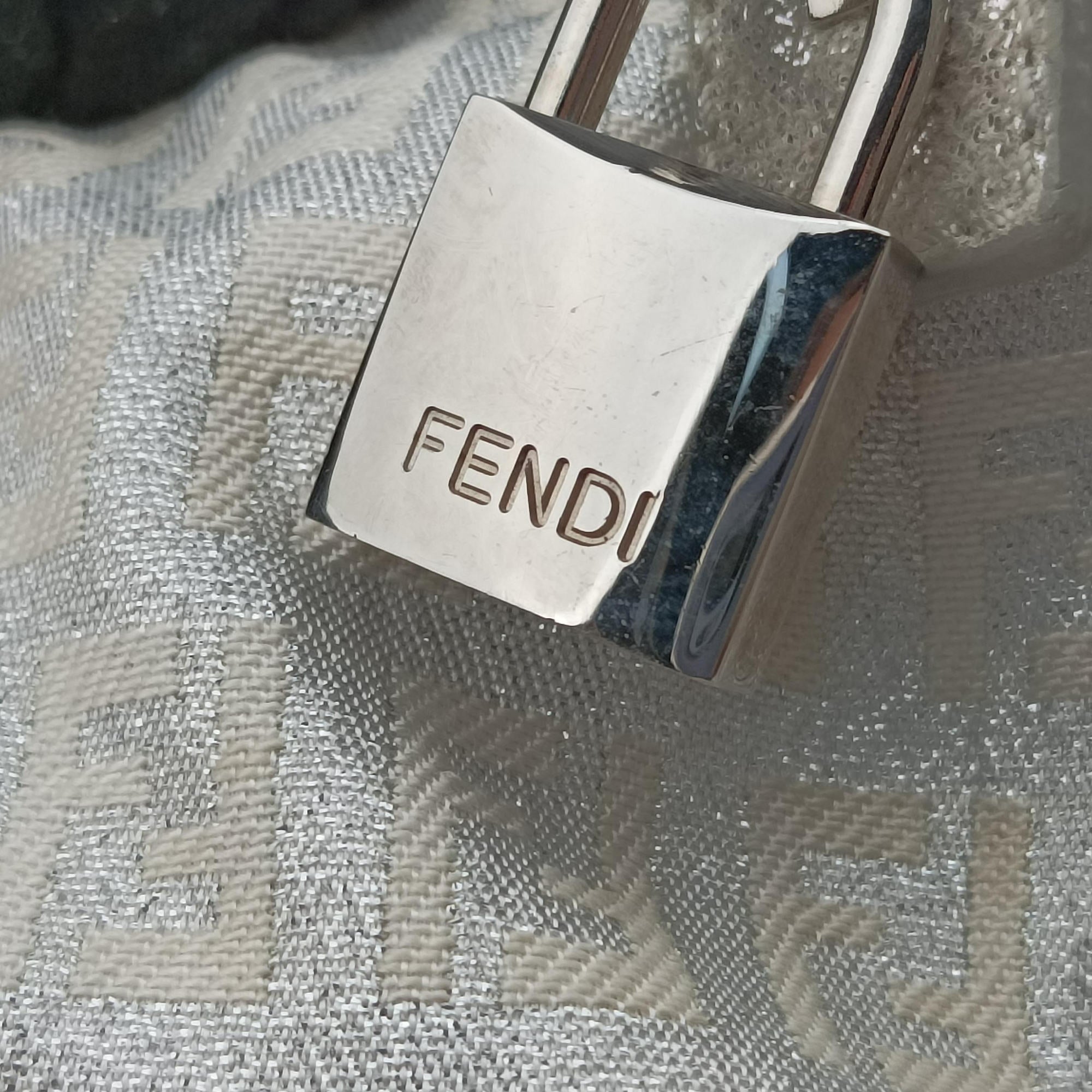 Pre-owned Fendi Zucchino Glitter Logo Silver canvas 8BL068 handbag | stylenewstar