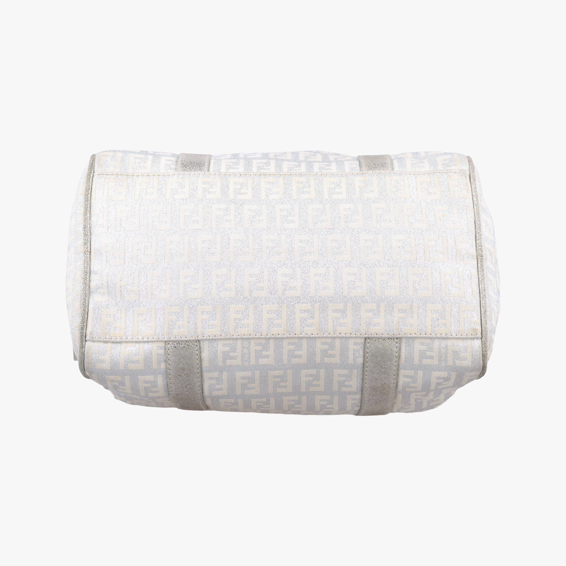 Pre-owned Fendi Zucchino Glitter Logo Silver canvas 8BL068 handbag | stylenewstar