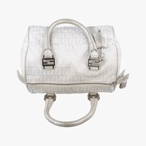 Pre-owned Fendi Zucchino Glitter Logo Silver canvas 8BL068 handbag | stylenewstar