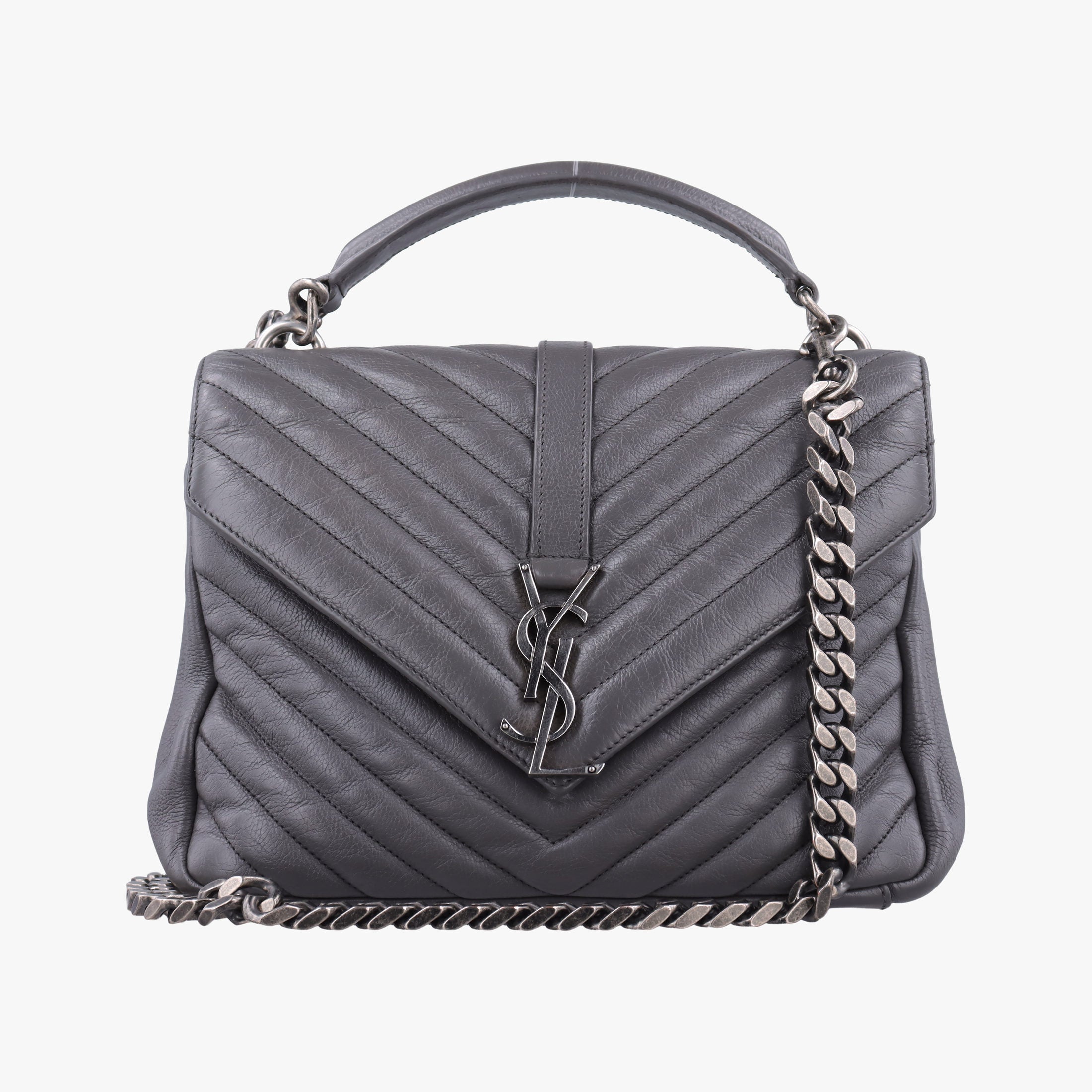 Pre-owned Yves Saint Laurent COLLEGE Grey Leather 428056 shoulderbag | stylenewstar