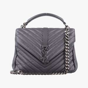 Pre-owned Yves Saint Laurent COLLEGE Grey Leather 428056 shoulderbag | stylenewstar