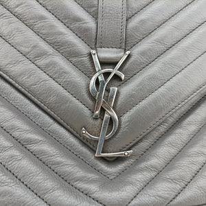 Pre-owned Yves Saint Laurent COLLEGE Grey Leather 428056 shoulderbag | stylenewstar
