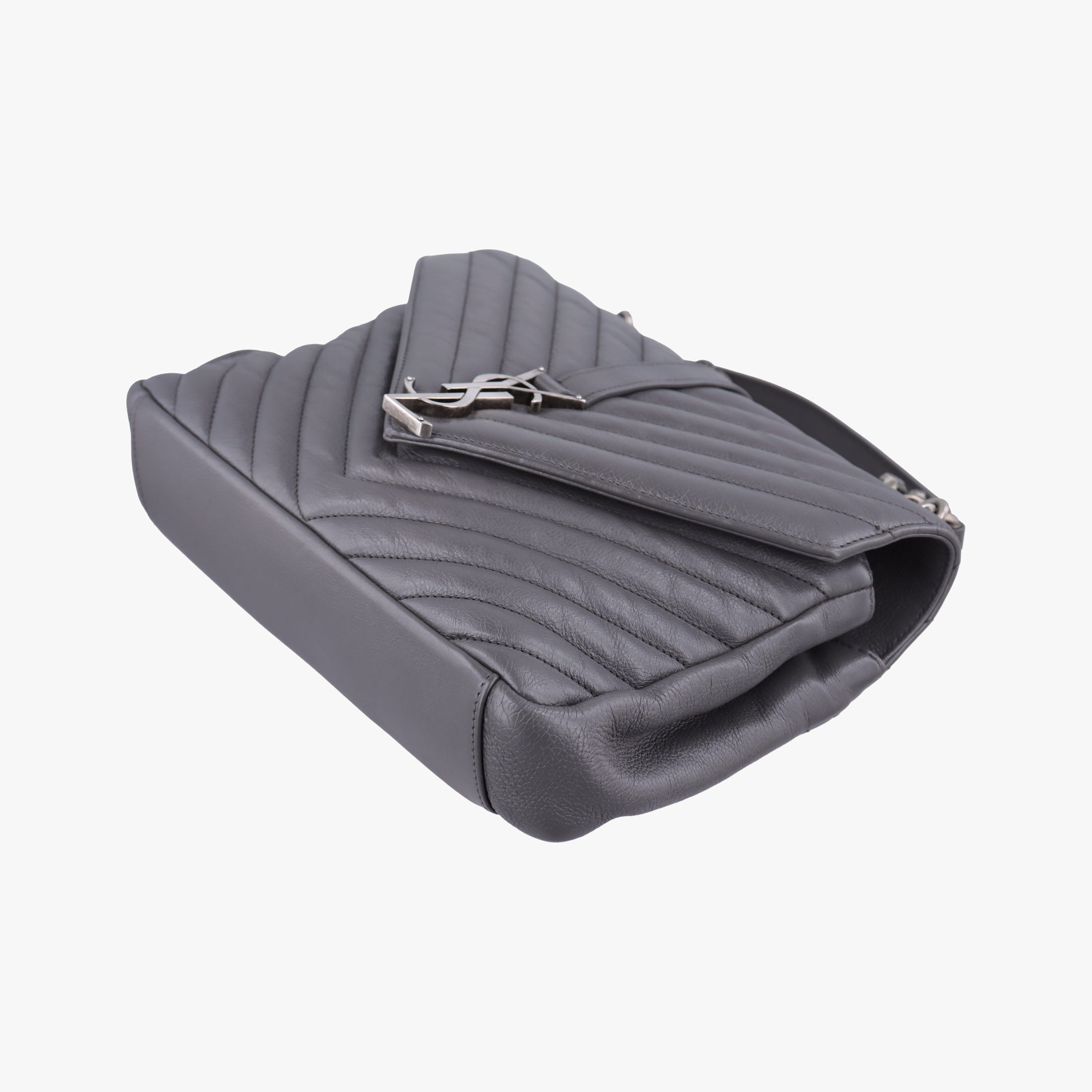 Pre-owned Yves Saint Laurent COLLEGE Grey Leather 428056 shoulderbag | stylenewstar