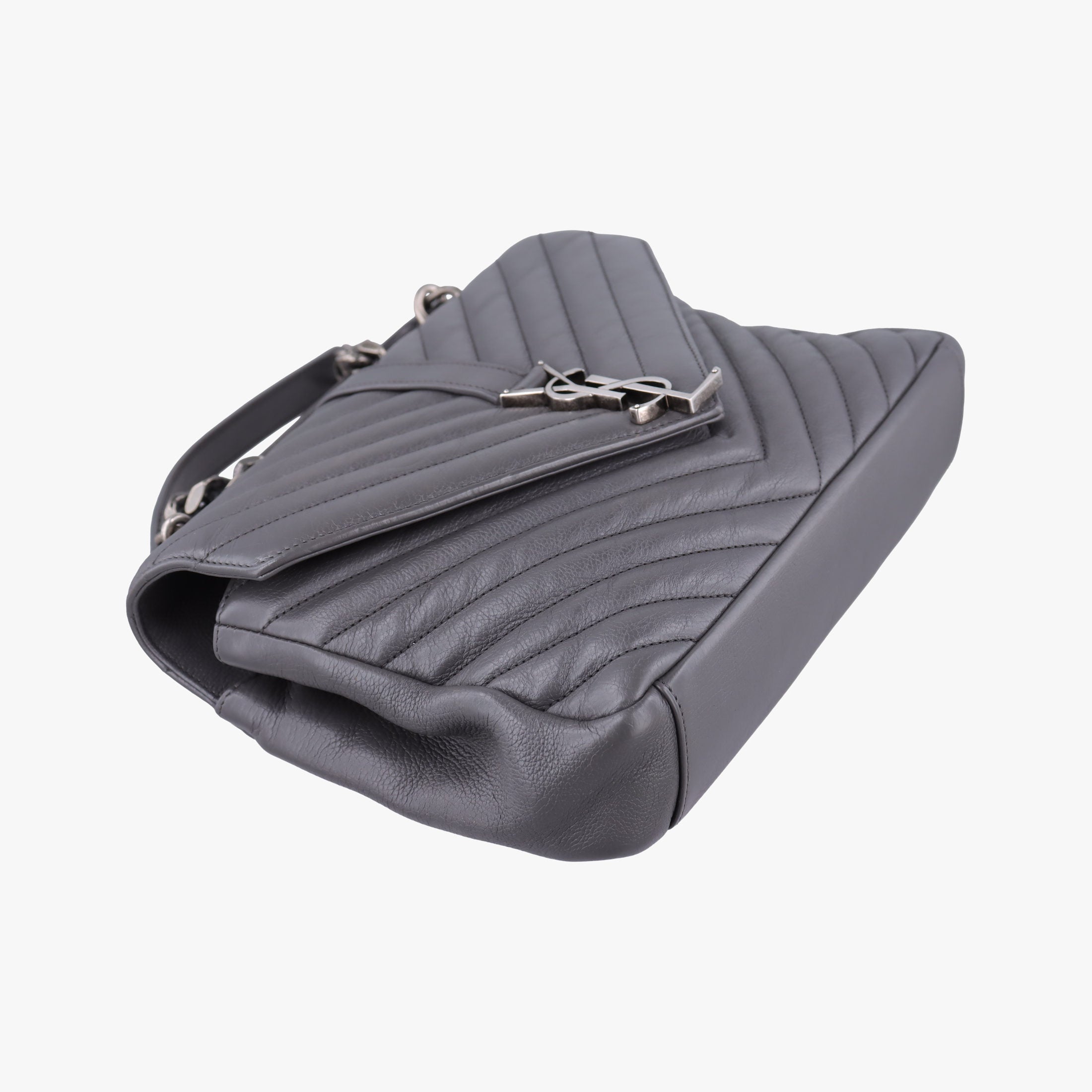 Pre-owned Yves Saint Laurent COLLEGE Grey Leather 428056 shoulderbag | stylenewstar