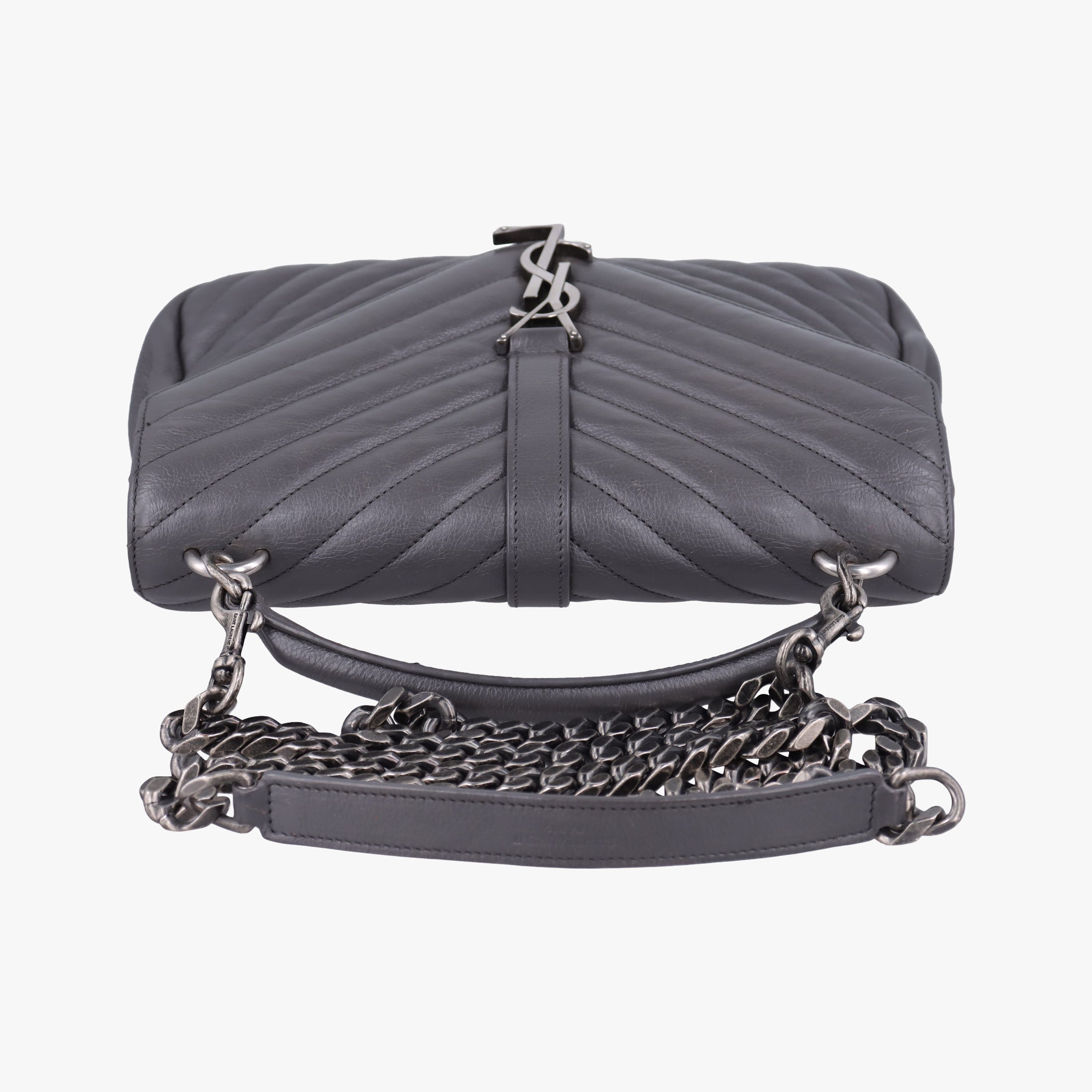 Pre-owned Yves Saint Laurent COLLEGE Grey Leather 428056 shoulderbag | stylenewstar