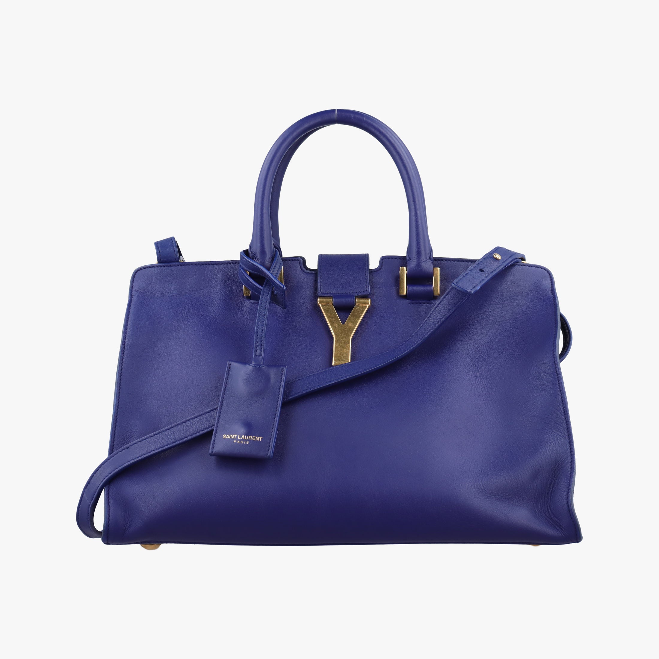 Pre-owned Yves Saint Laurent Y Ligne Petit Cabas Blue Leather 311210 shoulderbag | stylenewstar