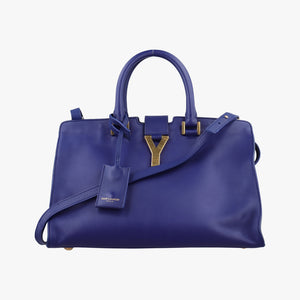 Pre-owned Yves Saint Laurent Y Ligne Petit Cabas Blue Leather 311210 shoulderbag | stylenewstar