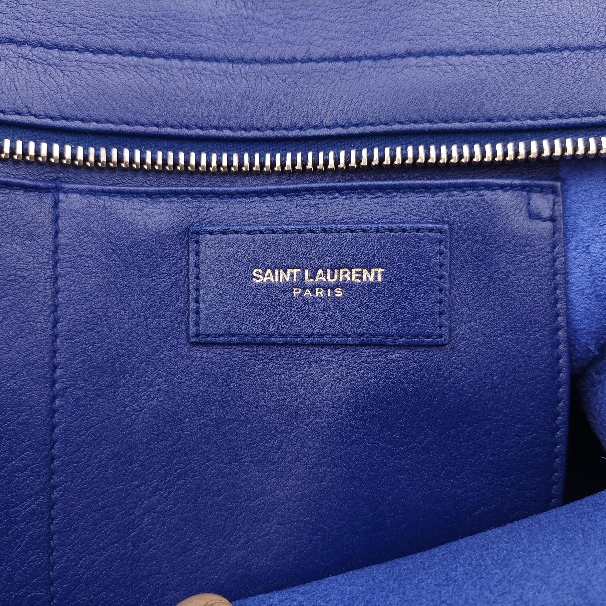 Pre-owned Yves Saint Laurent Y Ligne Petit Cabas Blue Leather 311210 shoulderbag | stylenewstar