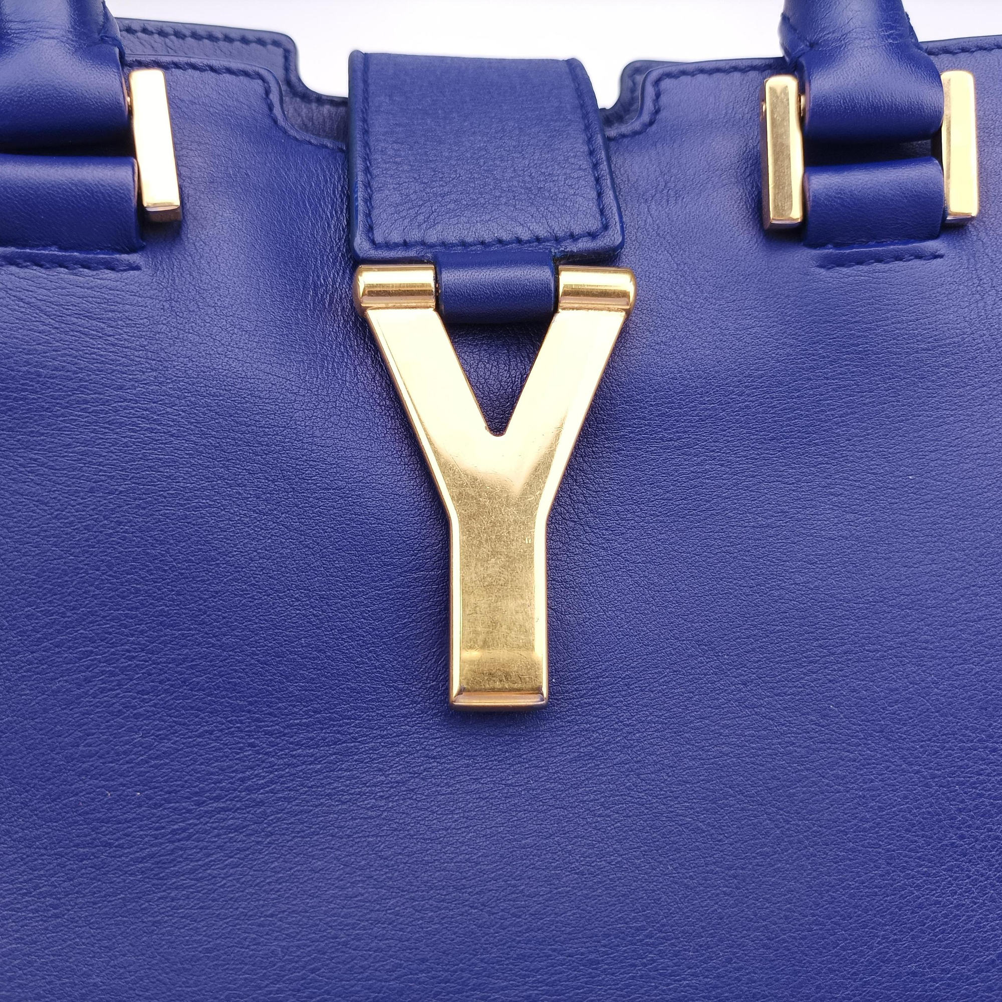 Pre-owned Yves Saint Laurent Y Ligne Petit Cabas Blue Leather 311210 shoulderbag | stylenewstar