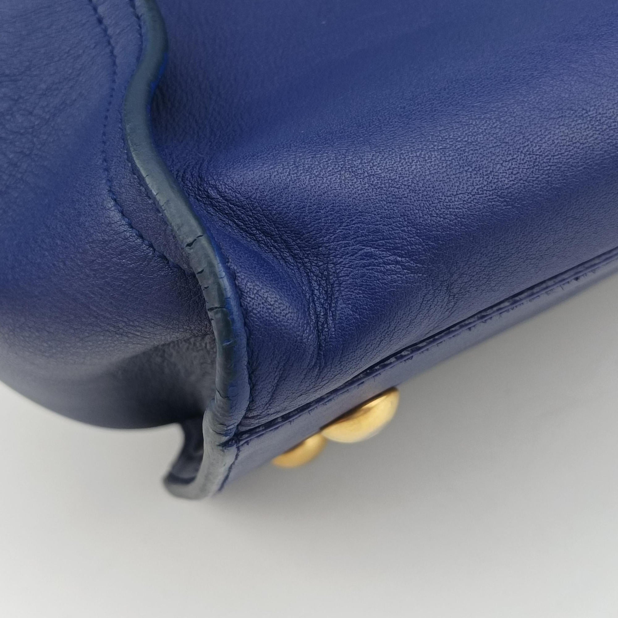 Pre-owned Yves Saint Laurent Y Ligne Petit Cabas Blue Leather 311210 shoulderbag | stylenewstar
