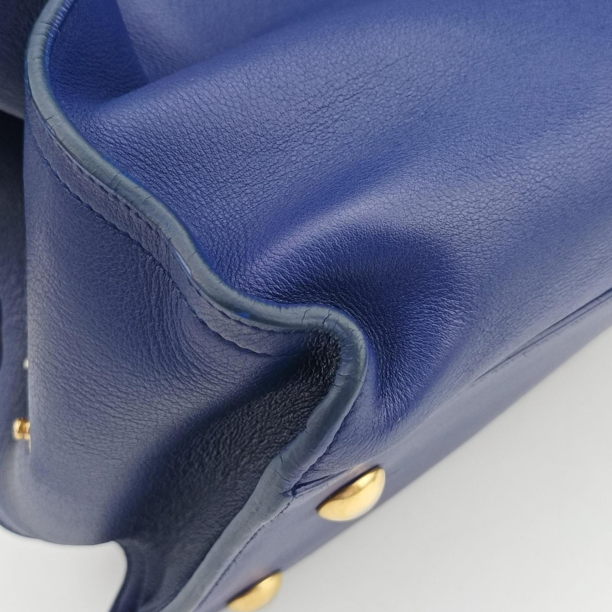 Pre-owned Yves Saint Laurent Y Ligne Petit Cabas Blue Leather 311210 shoulderbag | stylenewstar