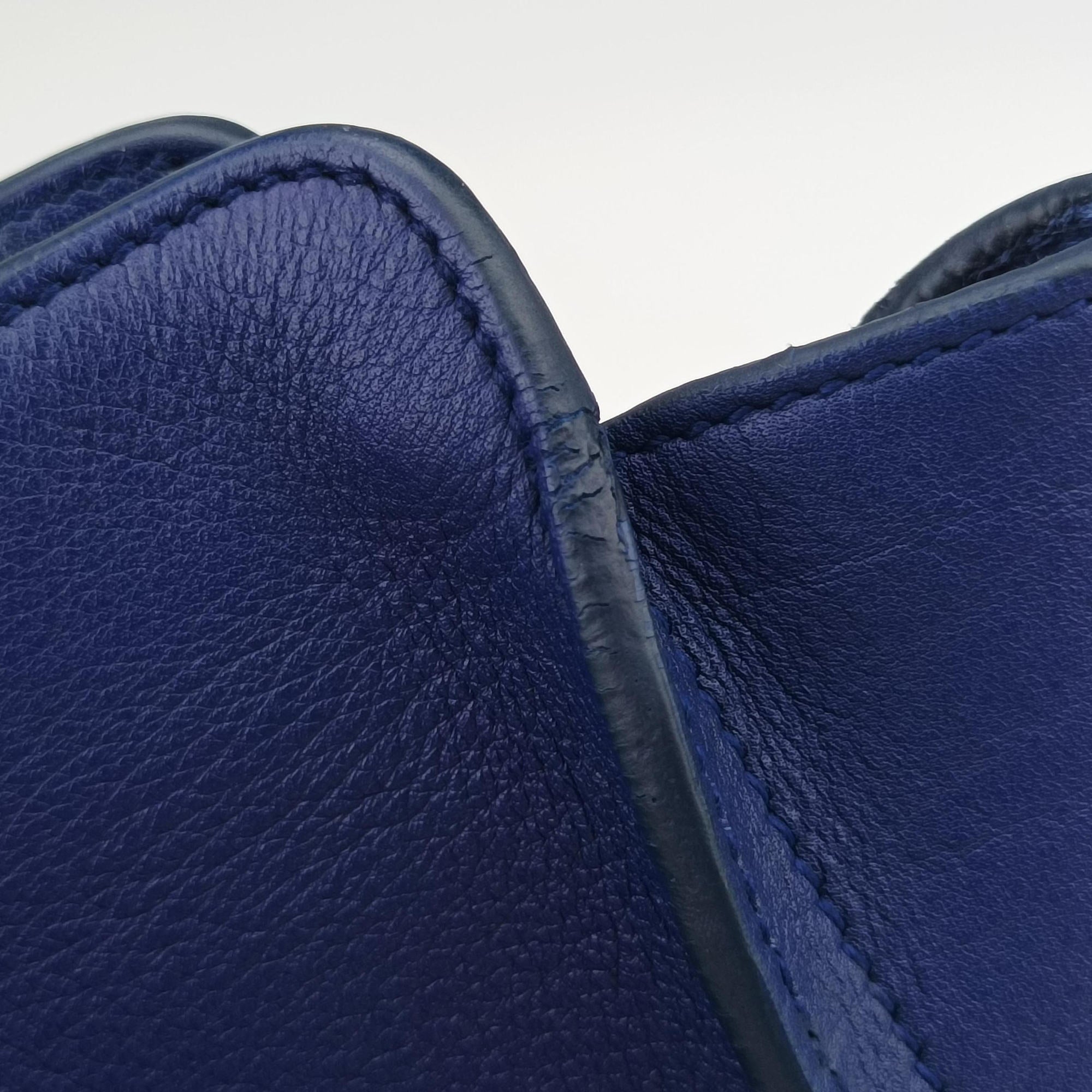 Pre-owned Yves Saint Laurent Y Ligne Petit Cabas Blue Leather 311210 shoulderbag | stylenewstar