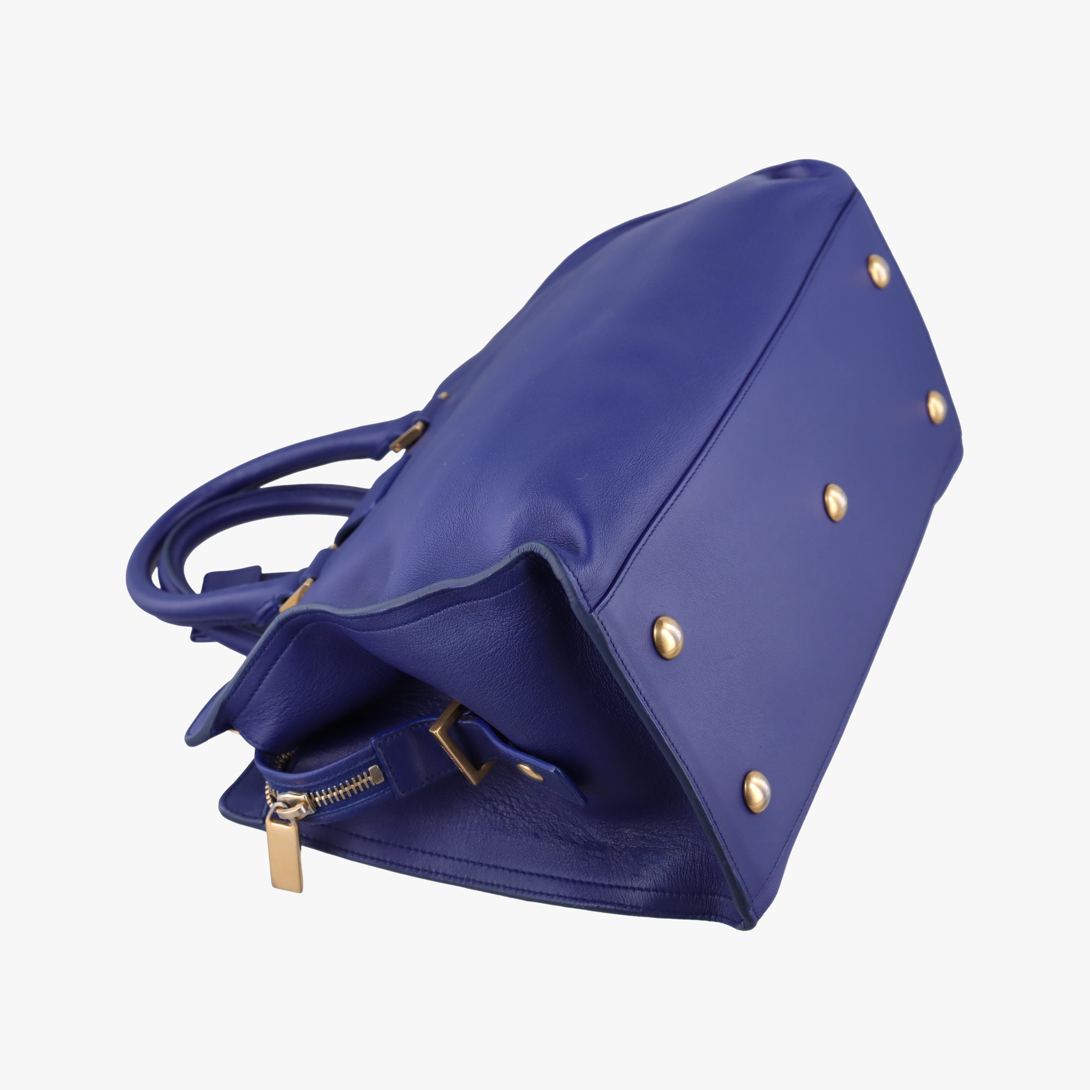 Pre-owned Yves Saint Laurent Y Ligne Petit Cabas Blue Leather 311210 shoulderbag | stylenewstar