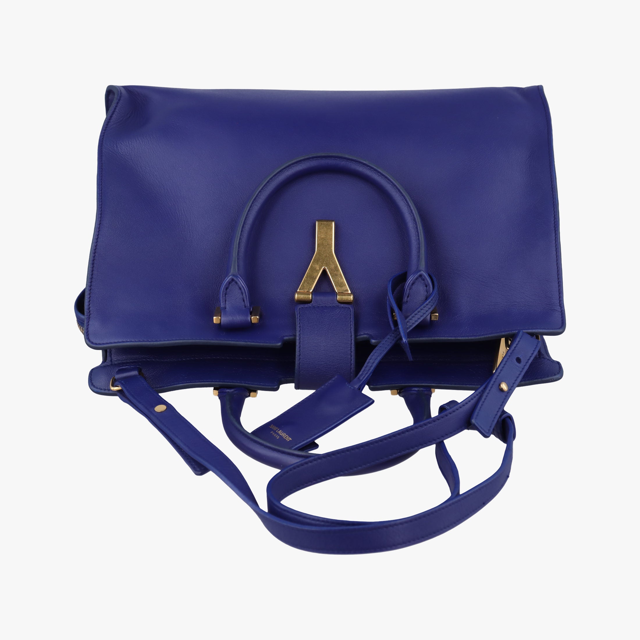 Pre-owned Yves Saint Laurent Y Ligne Petit Cabas Blue Leather 311210 shoulderbag | stylenewstar