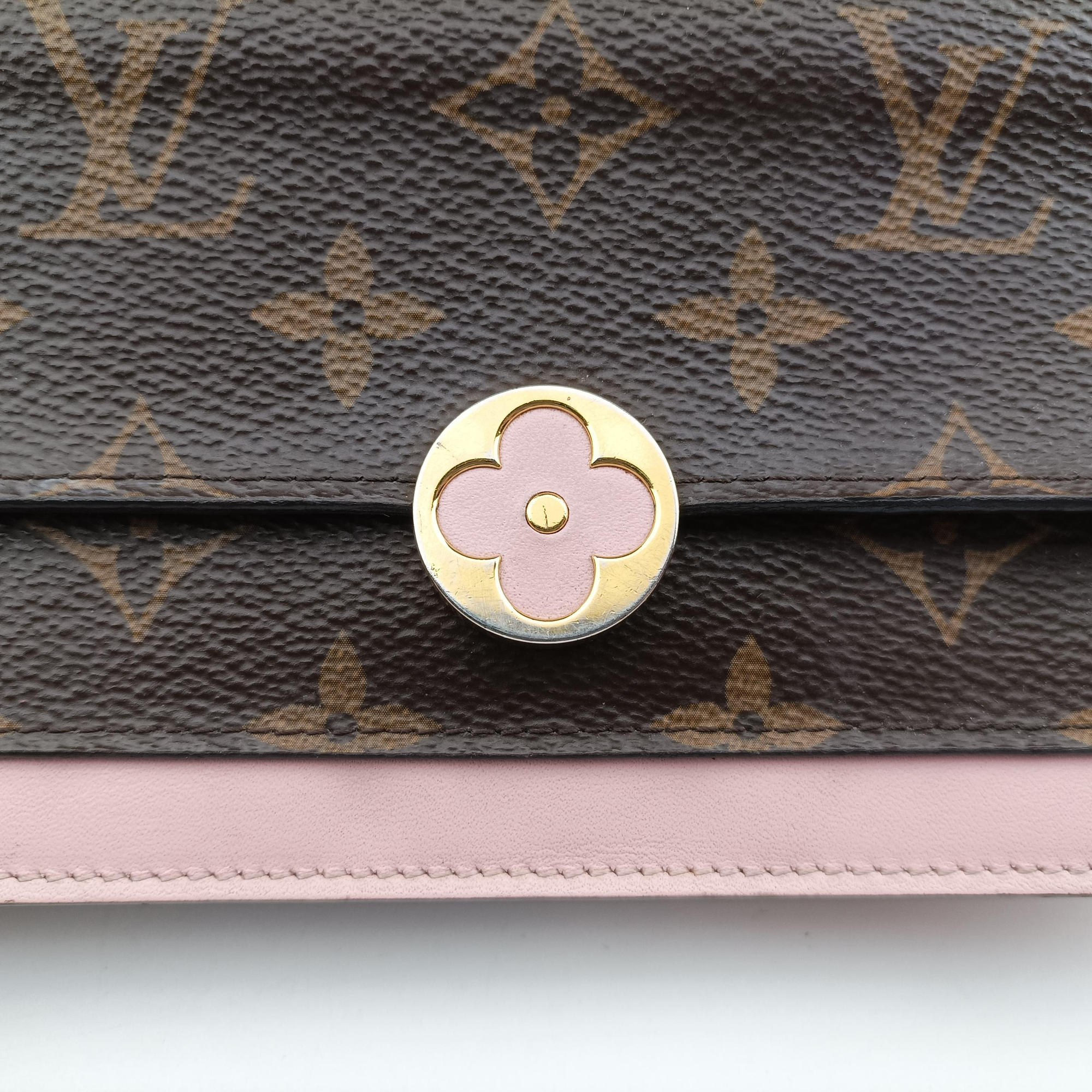 Pre-owned Louis Vuitton Portefeuille FLORE Chain brown×ROSE BALLERIN Monogram Canvas×calf leather M67405 shoulderbag | stylenewstar