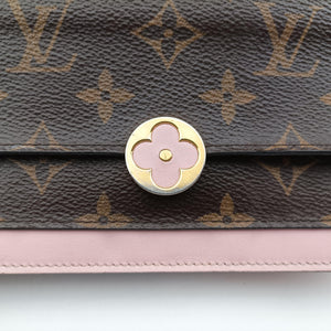 Pre-owned Louis Vuitton Portefeuille FLORE Chain brown×ROSE BALLERIN Monogram Canvas×calf leather M67405 shoulderbag | stylenewstar