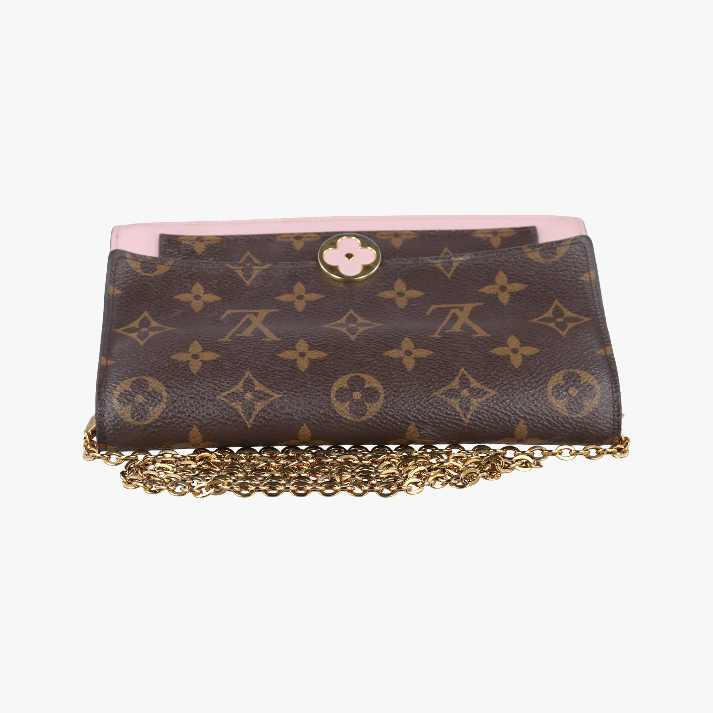 Pre-owned Louis Vuitton Portefeuille FLORE Chain brown×ROSE BALLERIN Monogram Canvas×calf leather M67405 shoulderbag | stylenewstar