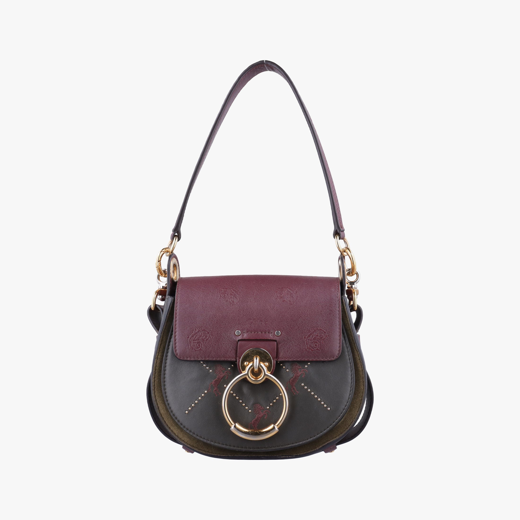 Secondhand Chloe Tess Green × Bordeaux Leather × Suede  shoulderbag | stylenewstar