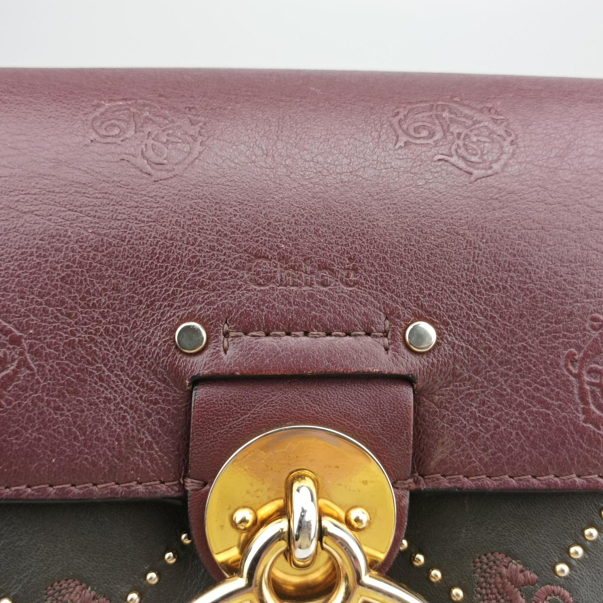 Secondhand Chloe Tess Green × Bordeaux Leather × Suede  shoulderbag | stylenewstar