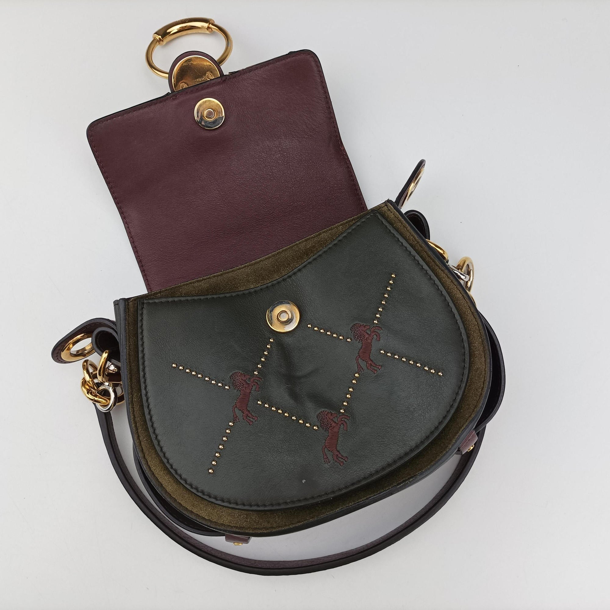 Secondhand Chloe Tess Green × Bordeaux Leather × Suede  shoulderbag | stylenewstar