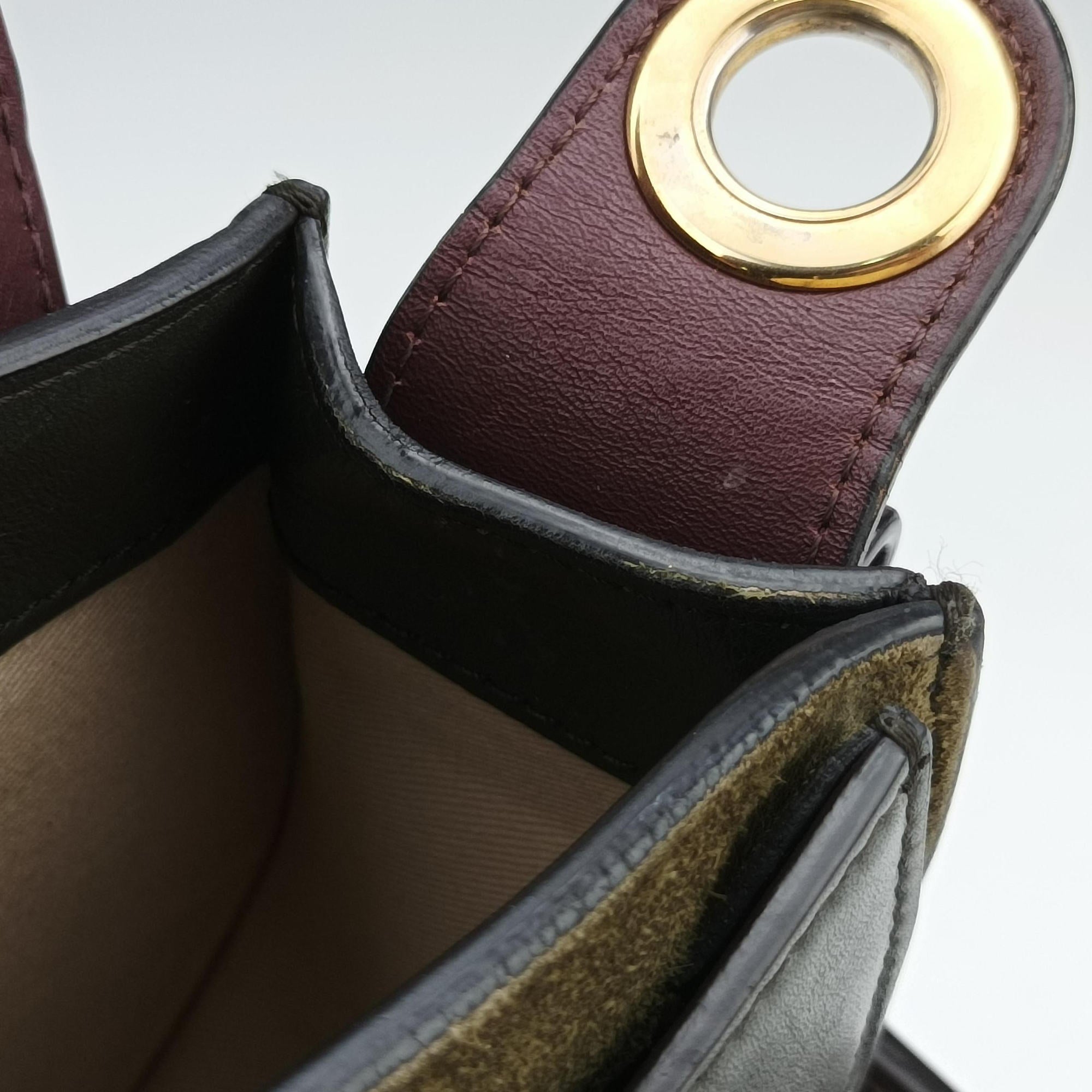 Secondhand Chloe Tess Green × Bordeaux Leather × Suede  shoulderbag | stylenewstar