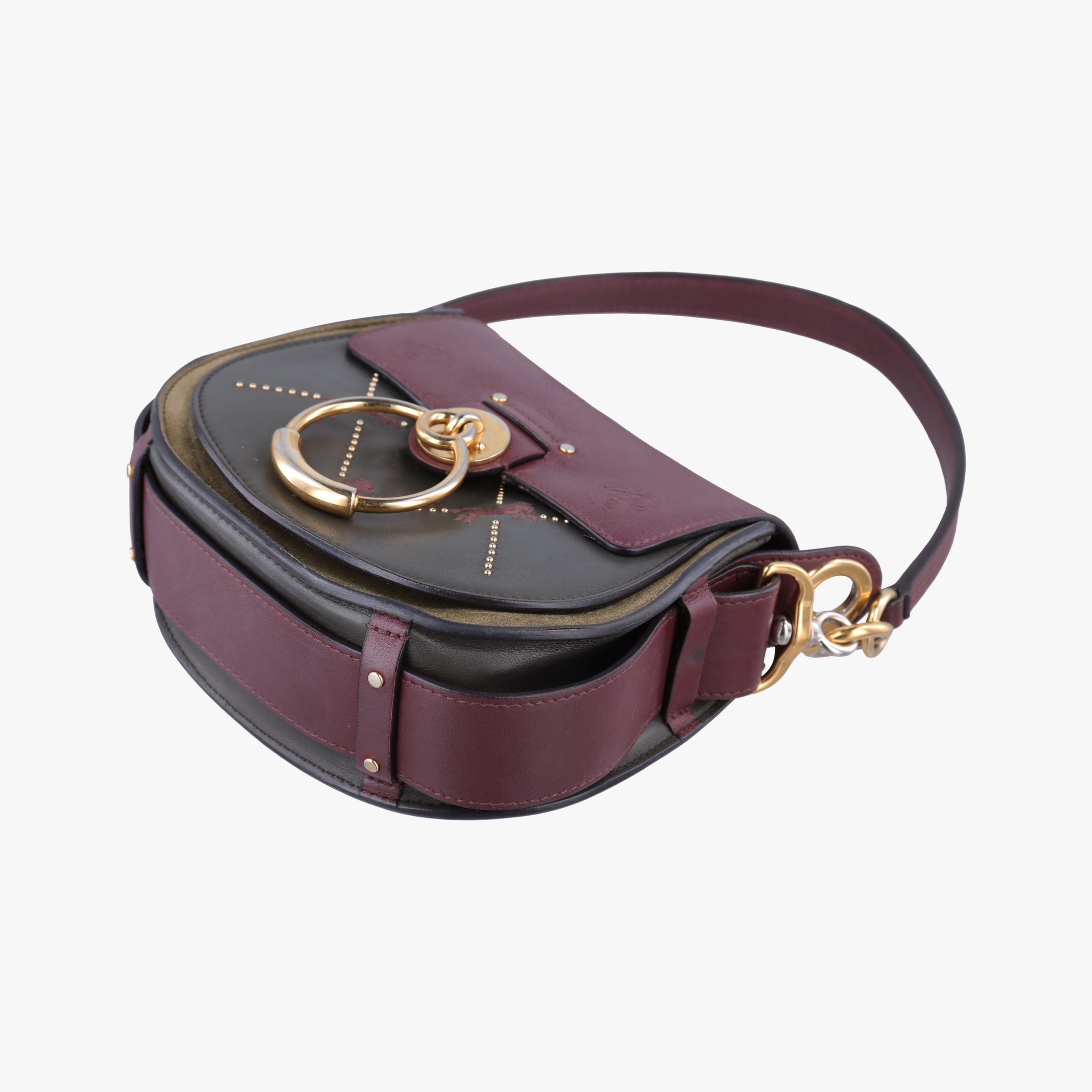 Secondhand Chloe Tess Green × Bordeaux Leather × Suede  shoulderbag | stylenewstar