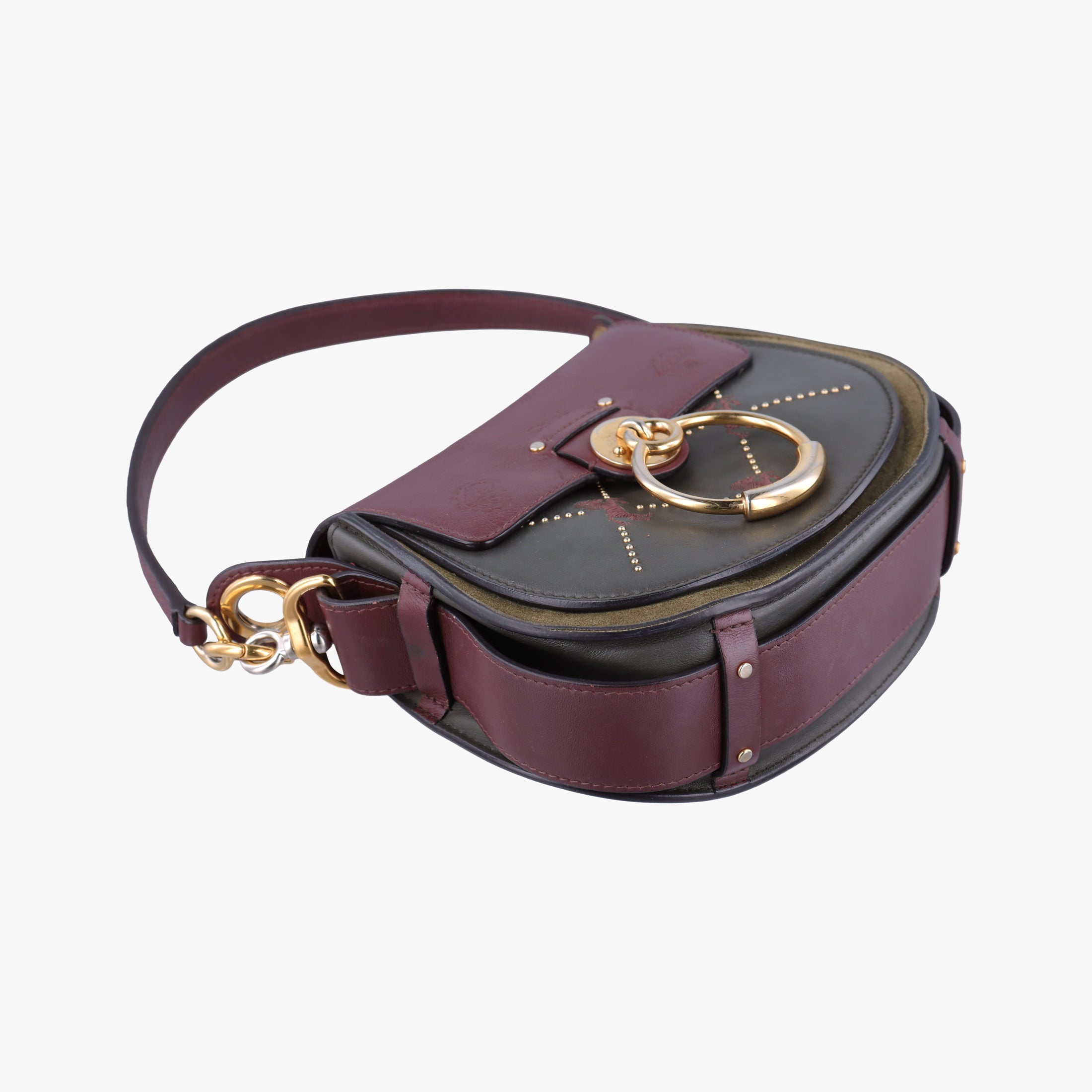Secondhand Chloe Tess Green × Bordeaux Leather × Suede  shoulderbag | stylenewstar