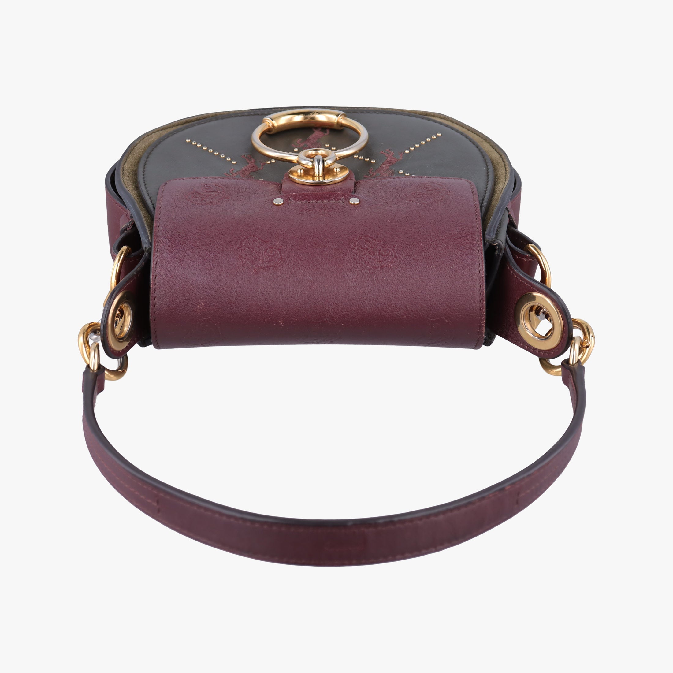 Secondhand Chloe Tess Green × Bordeaux Leather × Suede  shoulderbag | stylenewstar