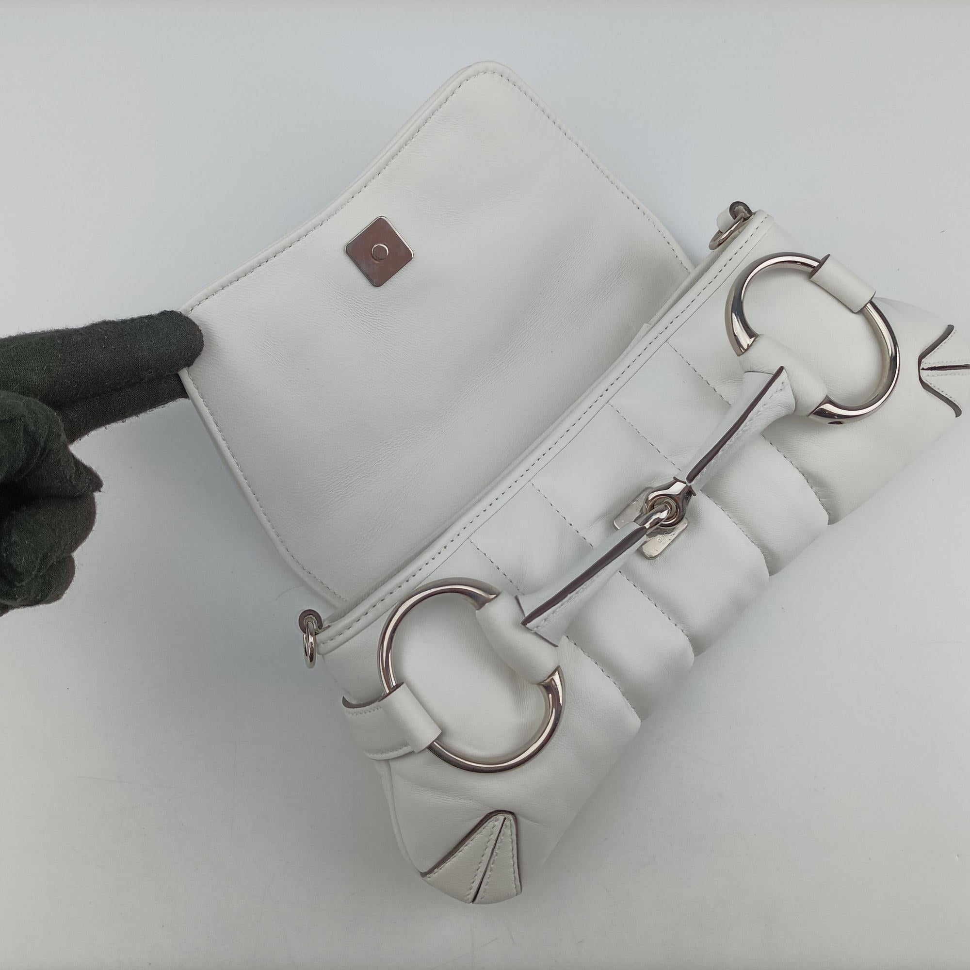 Pre-owned Gucci Horsebit White lambskin 764339 shoulderbag | stylenewstar