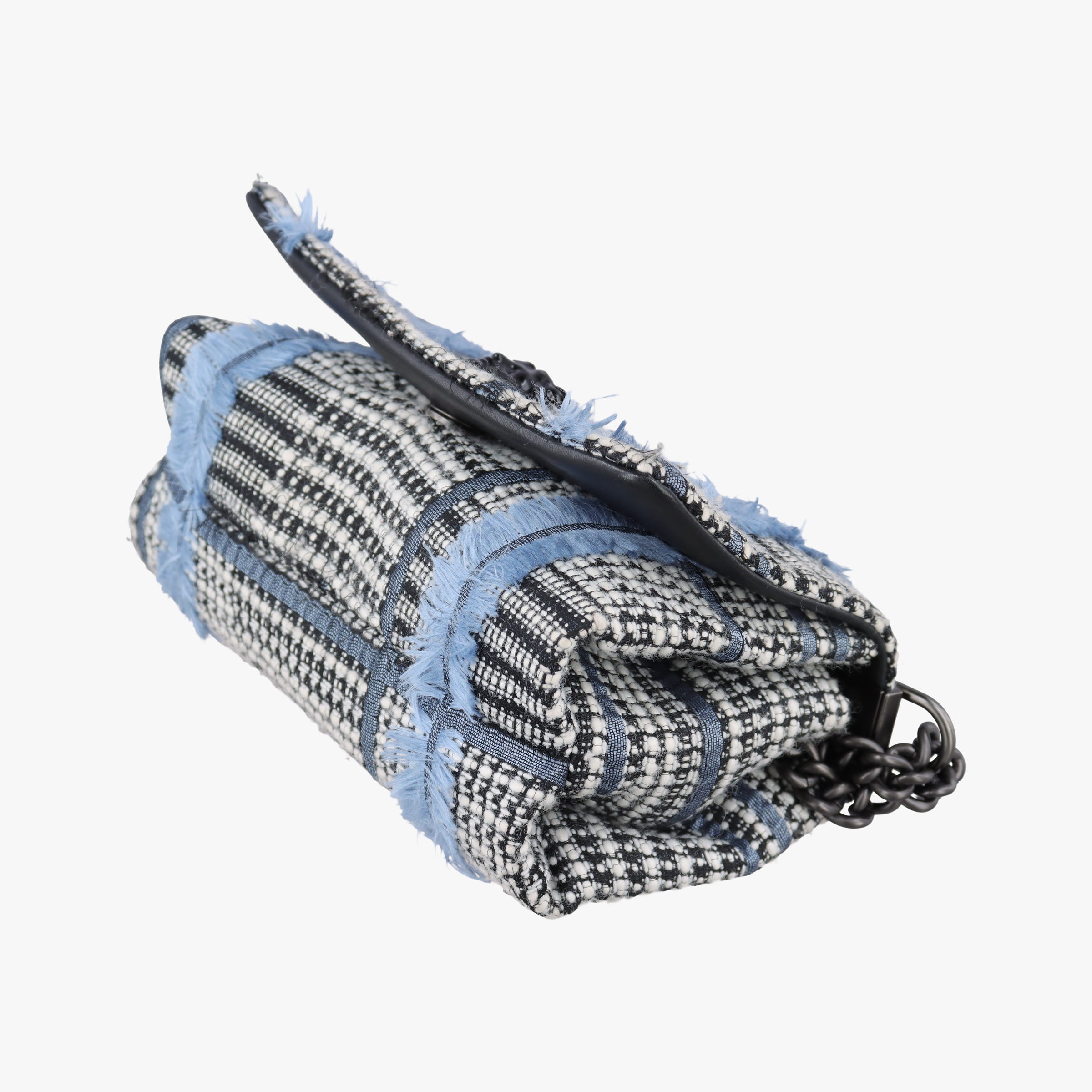 Secondhand VERSACE Palazzo Sultan Blue×White Tweed  & Leather  shoulderbag | stylenewstar