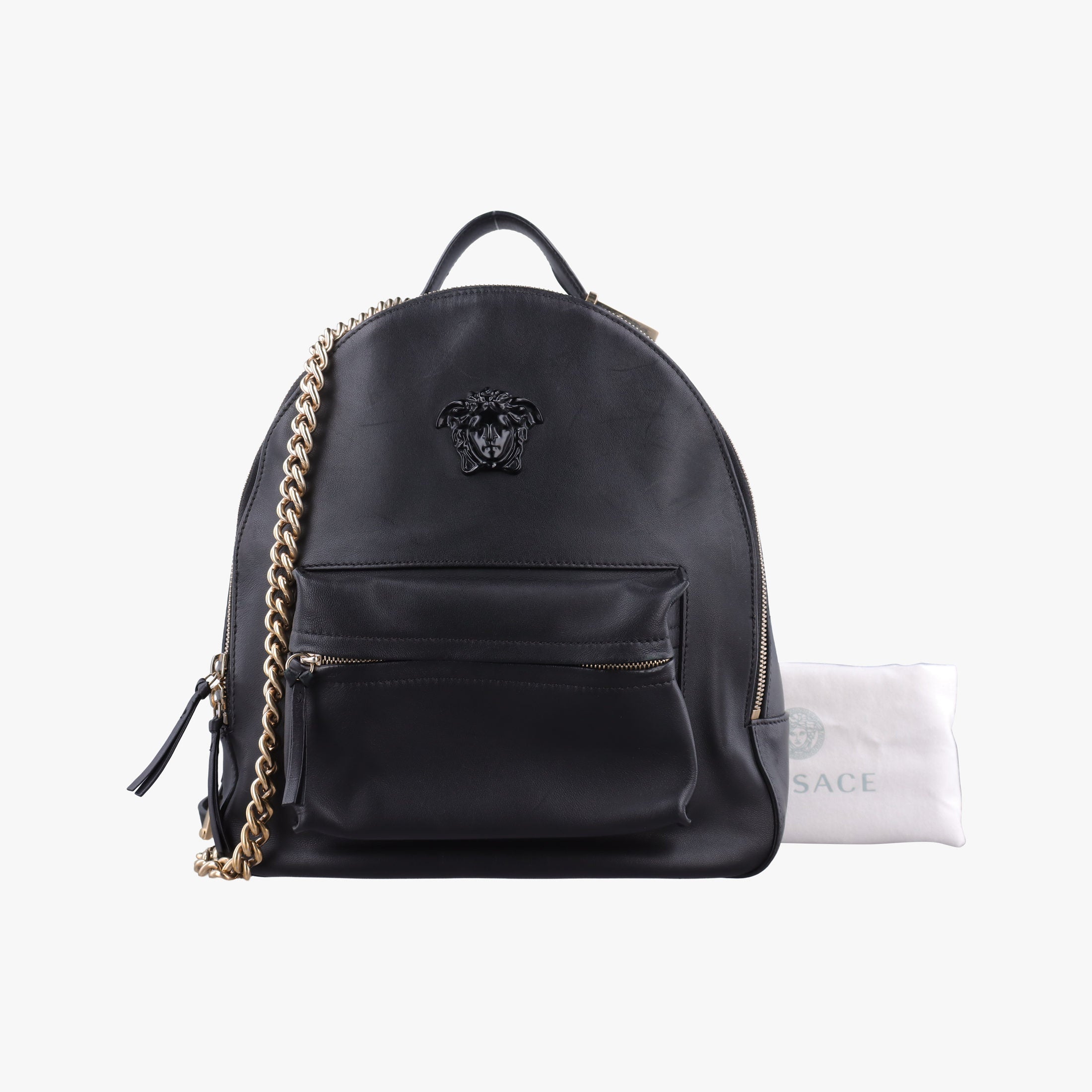 Pre-owned VERSACE La Medusa Black Leather  backpack/rucksack | stylenewstar