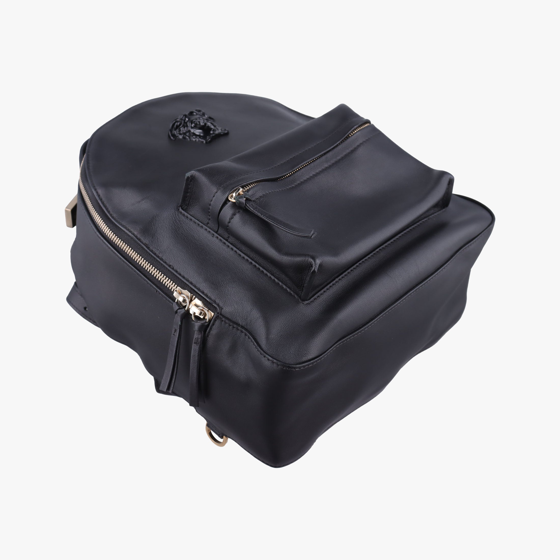 Pre-owned VERSACE La Medusa Black Leather  backpack/rucksack | stylenewstar