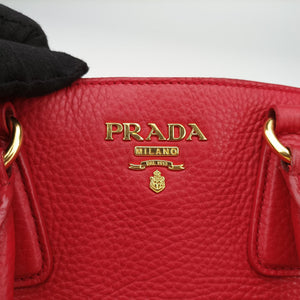 Pre-owned Prada Vitello Daino Top Handle Red Leather BN2420 handbag | stylenewstar