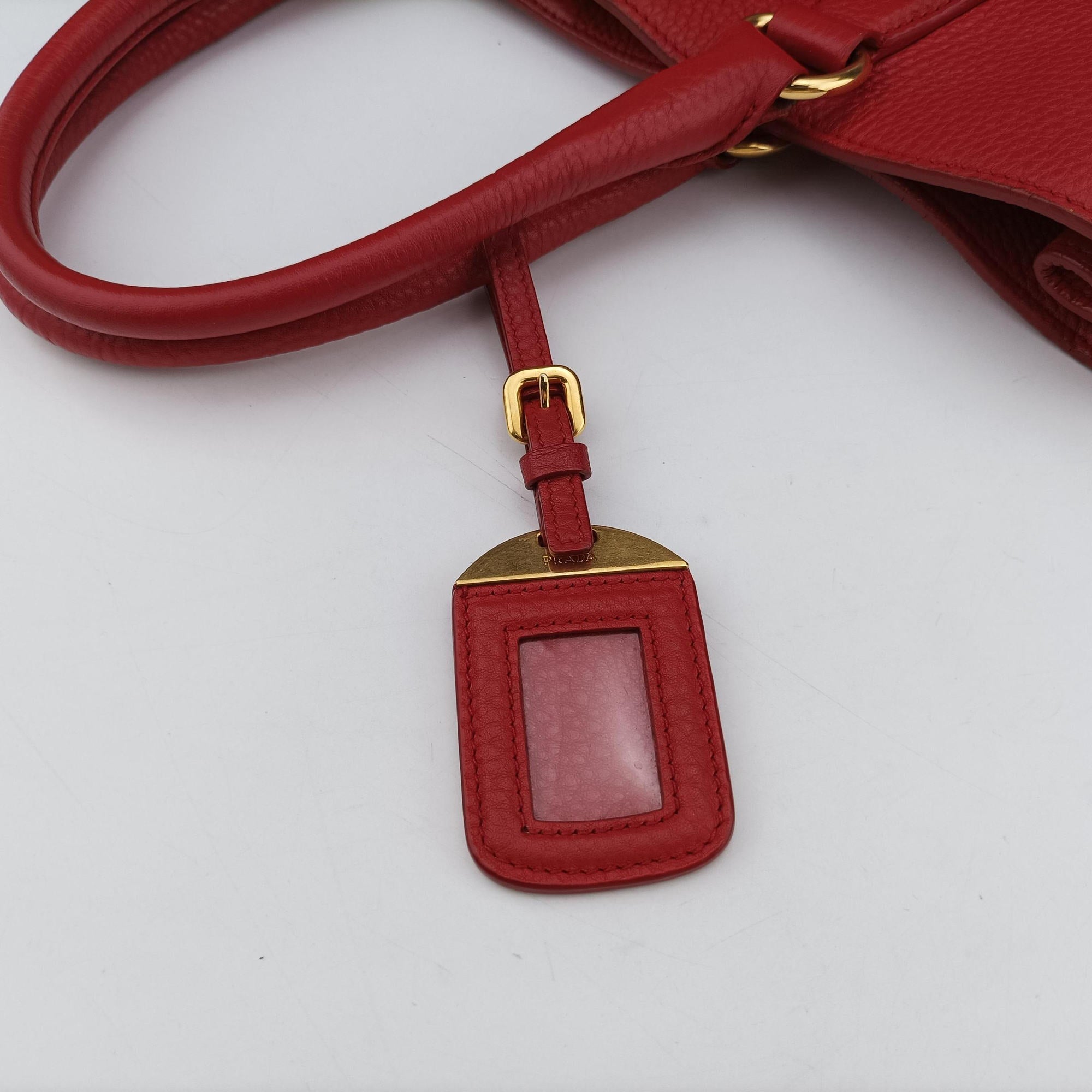 Pre-owned Prada Vitello Daino Top Handle Red Leather BN2420 handbag | stylenewstar