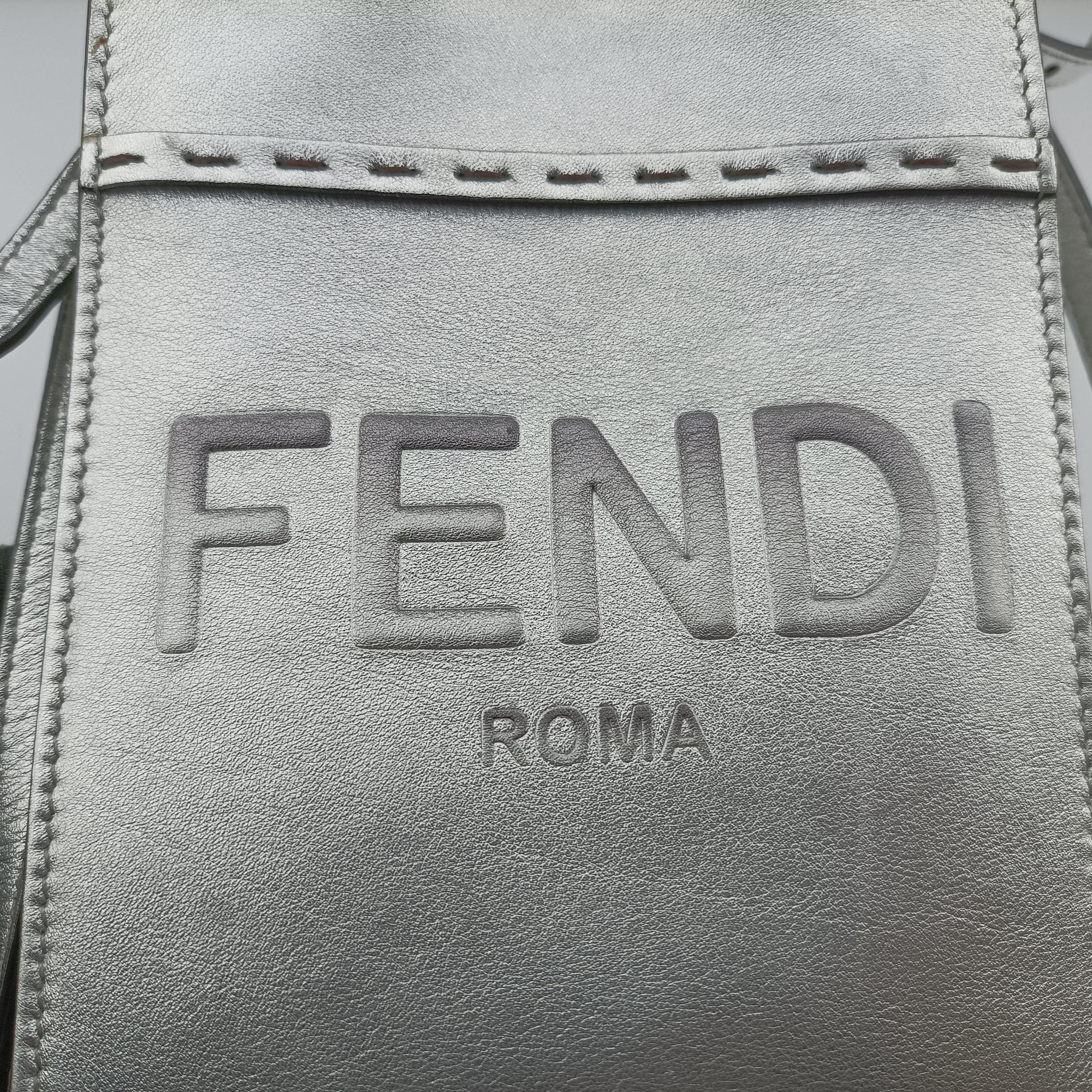 Pre-owned Fendi MINI SUNSHINE SHOPPER Silver Leather 8BS051 shoulderbag | stylenewstar