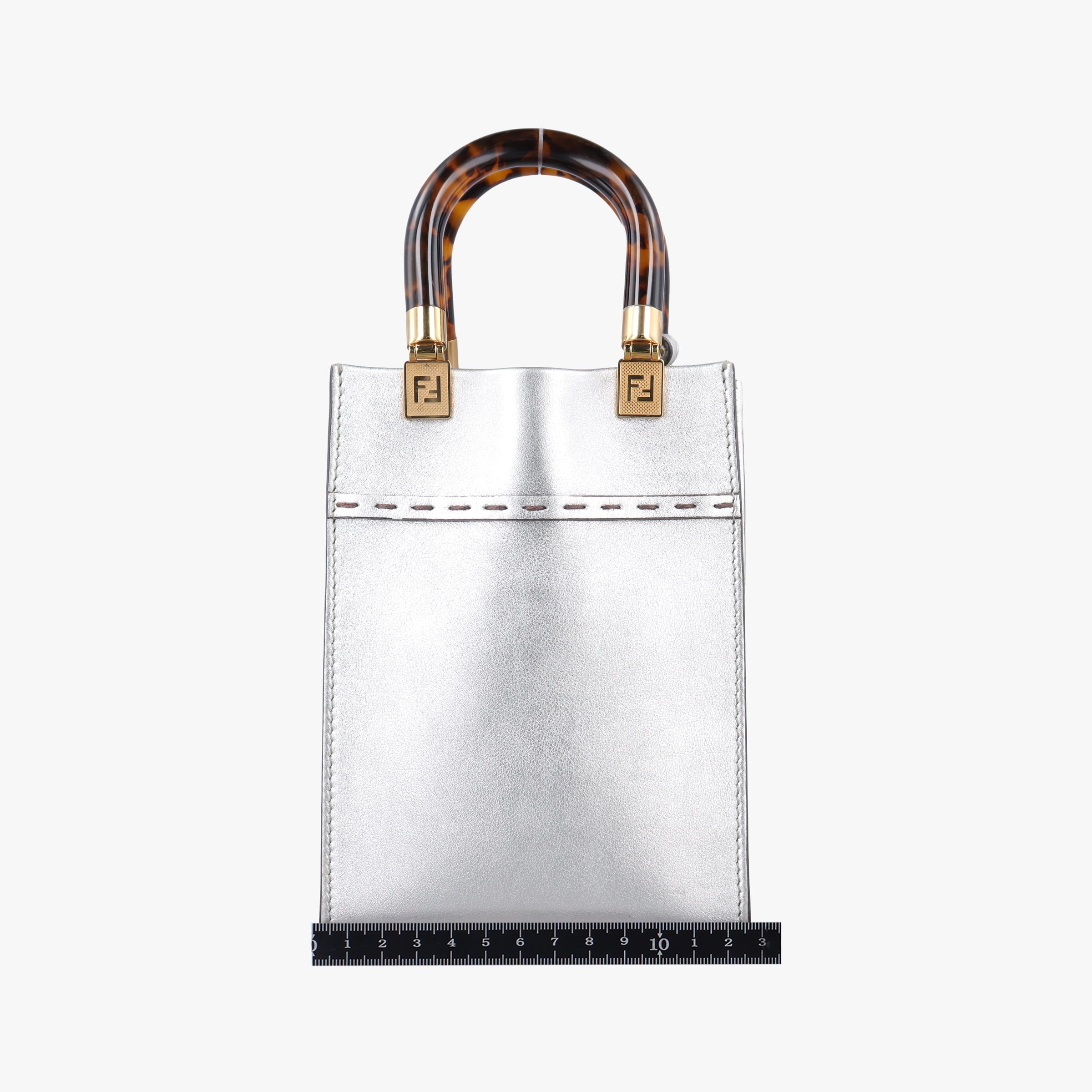 Pre-owned Fendi MINI SUNSHINE SHOPPER Silver Leather 8BS051 shoulderbag | stylenewstar