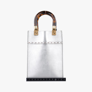 Pre-owned Fendi MINI SUNSHINE SHOPPER Silver Leather 8BS051 shoulderbag | stylenewstar