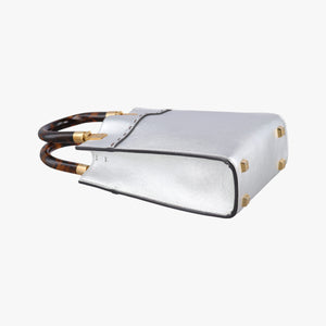 Pre-owned Fendi MINI SUNSHINE SHOPPER Silver Leather 8BS051 shoulderbag | stylenewstar