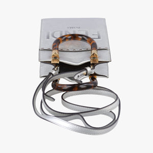 Pre-owned Fendi MINI SUNSHINE SHOPPER Silver Leather 8BS051 shoulderbag | stylenewstar