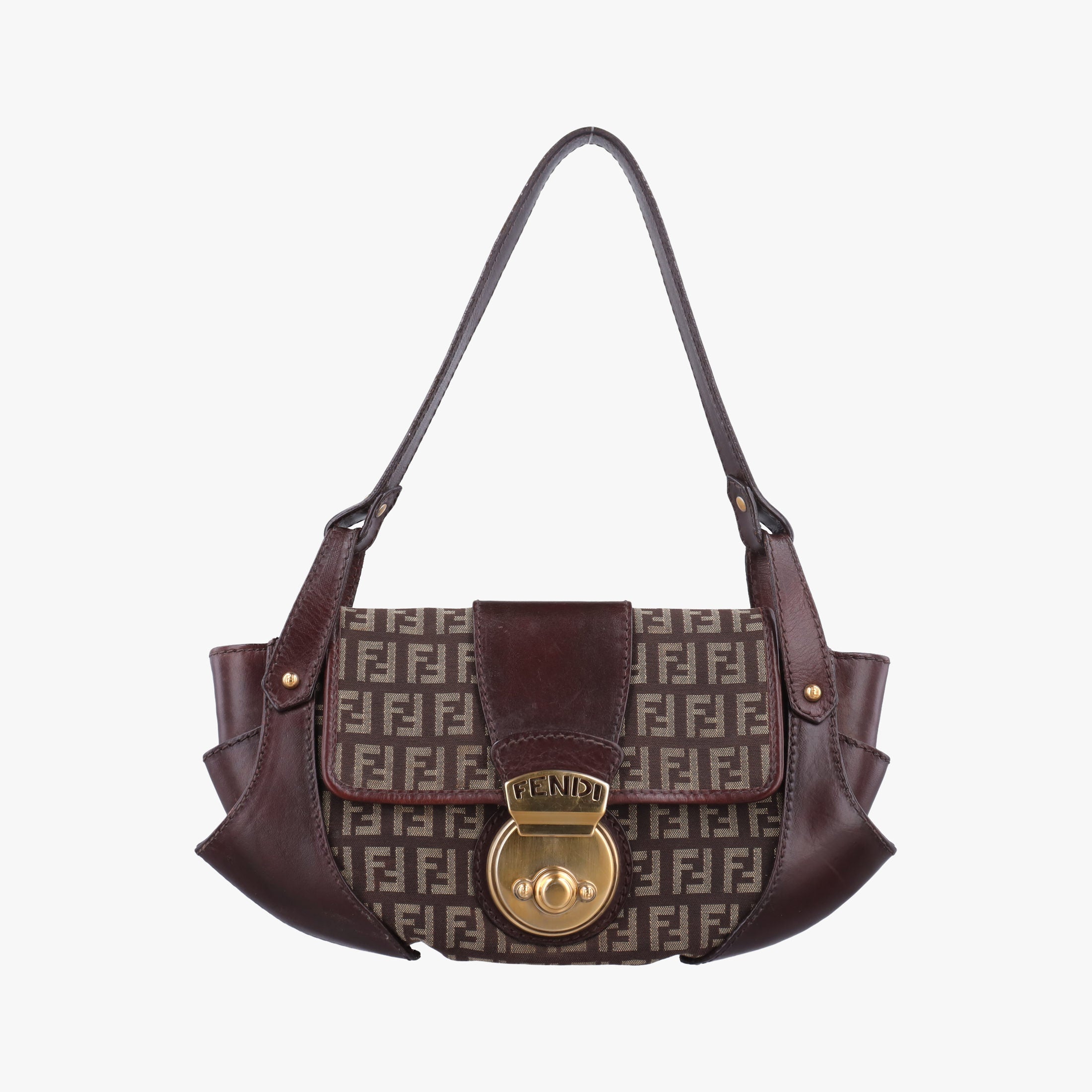 Pre-owned Fendi Zucchino Borsa Brown canvas×leather 8BR429 shoulderbag | stylenewstar