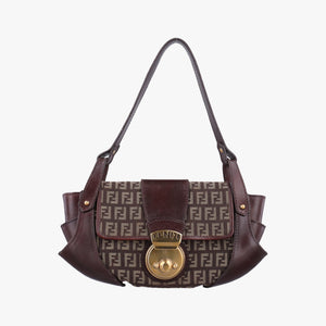 Pre-owned Fendi Zucchino Borsa Brown canvas×leather 8BR429 shoulderbag | stylenewstar
